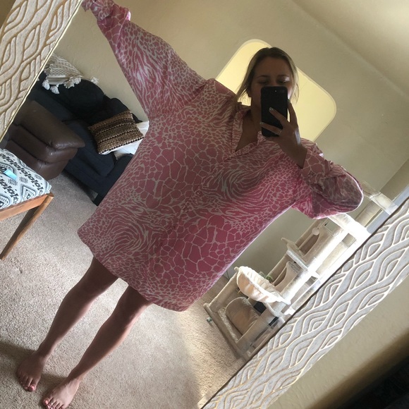 Aileen Pink Silky Animal Print Long Button Down 3X - Picture 3 of 11